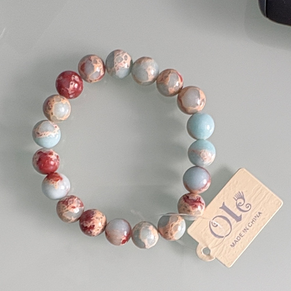 Women's Red and Blue Beaded Bracelet